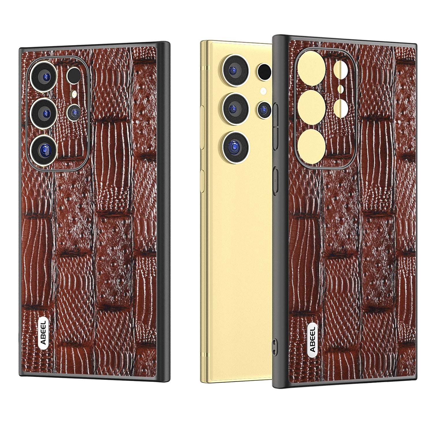 ABEEL For Samsung Galaxy S24 Ultra Case Mahjong Texture Genuine Cow Leather Shockproof Back Cover - Brown ABEEL For Samsung Galaxy S24 Ultra Case Mahjong Texture Genuine Cow Leather Shockproof Back Cover - Brown